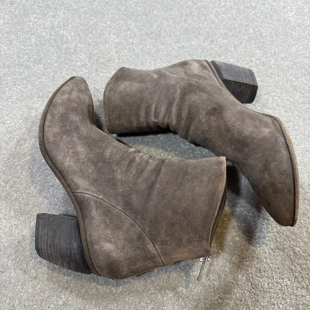 Officine Creative Suede Ankle Boots Taupe Gray Western Pointed Toe EU 40.5 Italy
